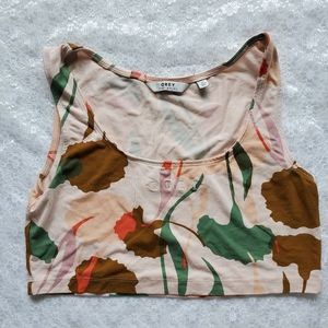 Obey cropped tank top with plant pattern | size m